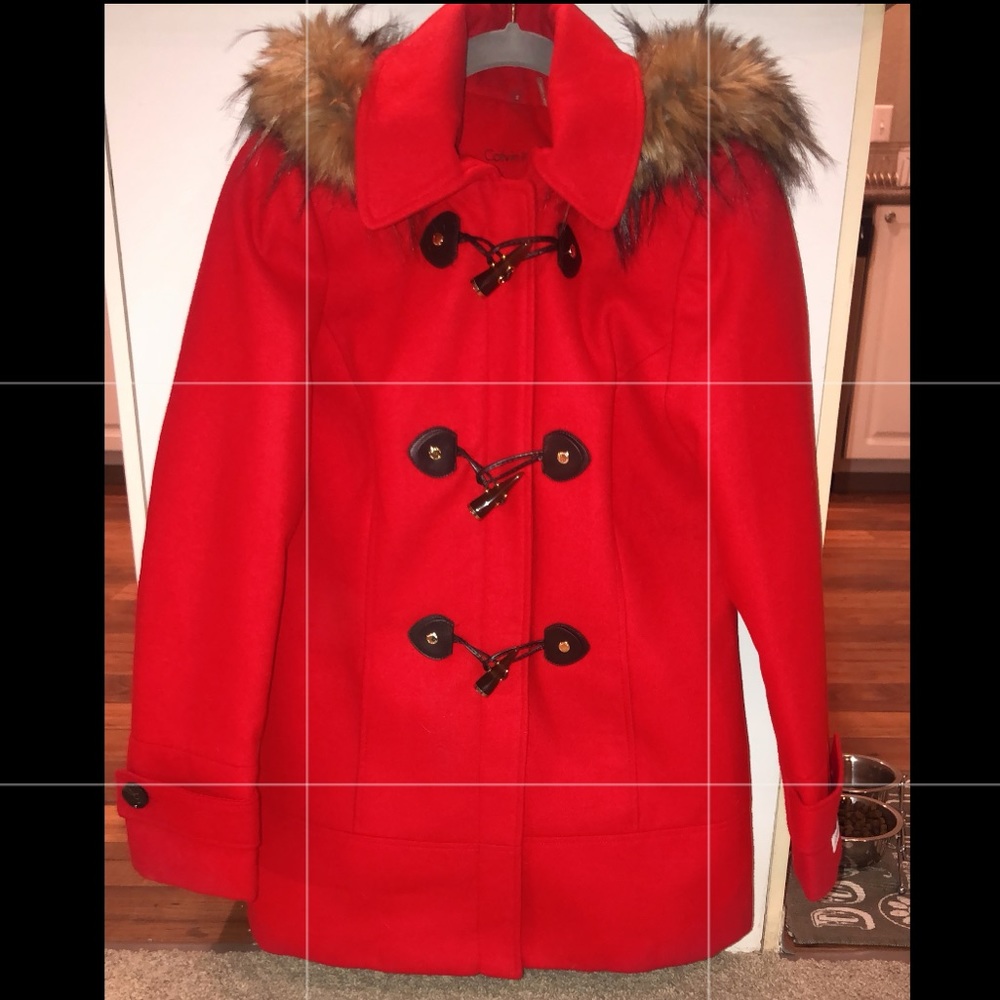 Brand New Red Calvin Klein Winter Trench/Pea Coat